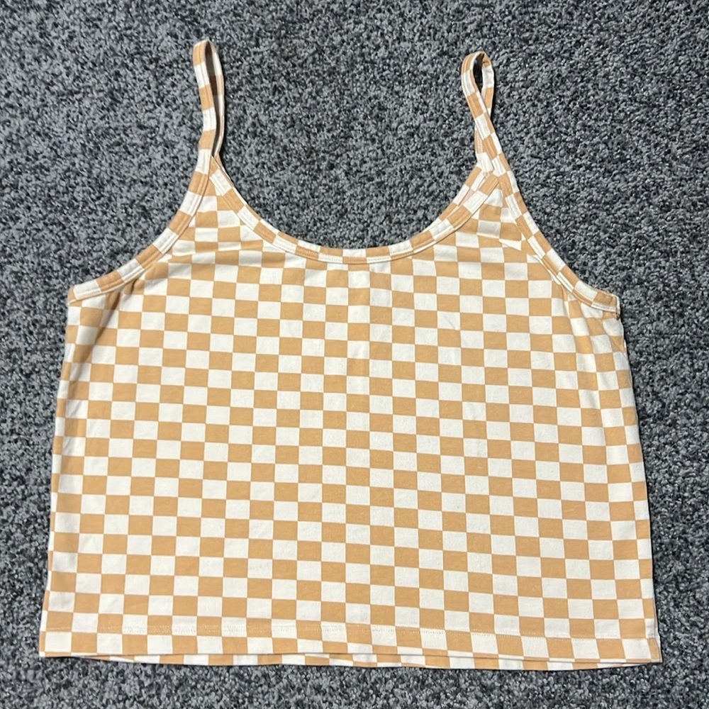 ARQ Women’s Cropped Tan Checkered Tank Top Size 3X EUC